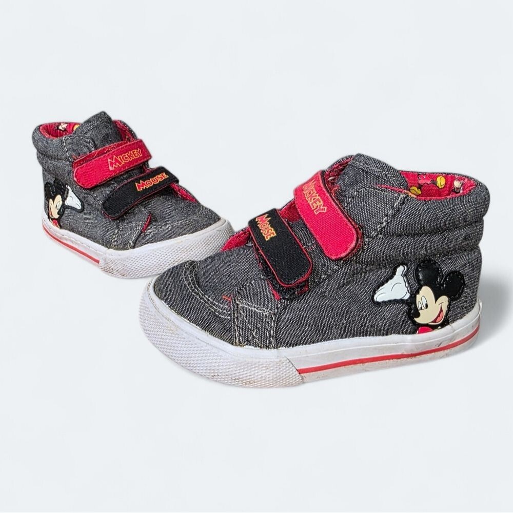 Disney Mickey Mouse Toddler Size 7 High Top Canvas Sneakers Grey Red